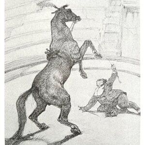 Toulouse Lautrec Performing Horse 1967 Circus Art Lithograph Matted Print